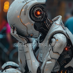 Digital download - Artificial Superintelligence Robot in despair - Super AI - AI Generated Art Print Printable Image Stock photo JPG