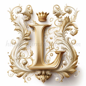 Descarga digital - Letra L Corona sobre fondo blanquecino Monograma de iniciales del alfabeto - Imagen de archivo PNG generada por IA para imprimir