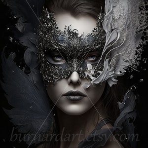 Download digital da Mulher Celestial - Com Máscara Preta - Arte de Parede Imprimível com IA - Foto PNG