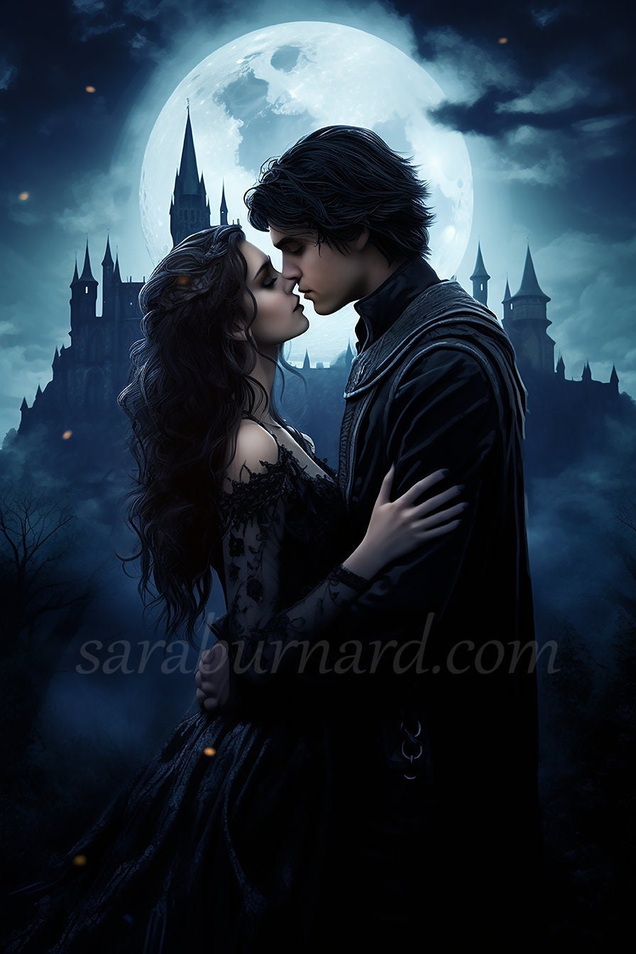 Vampire Couple Digital download - Fantasy Art - Spooky Halloween - AI Art Print Printable Image stock photo PNG