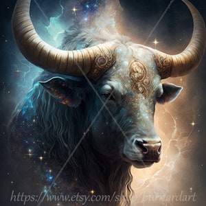 Taurus Bull Digital download - Astrology Zodiac Star Sign - Sun Moon Rising Ascendant Big 3 - AI Art Print Printable Image stock photo PNG