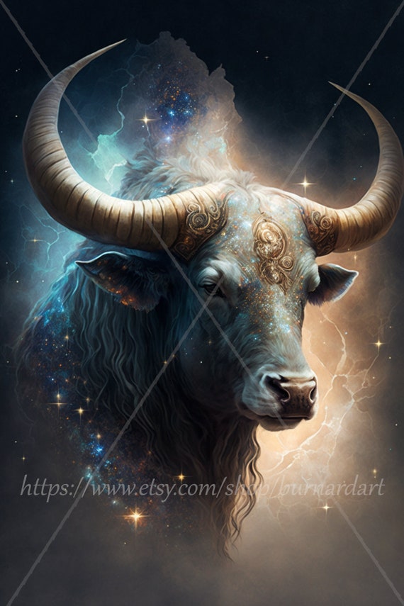 Stier Stier Digitaler Download Astrologie Sternzeichen Sonne Mond  Aufgehender Aszendenant Big 3 AI Kunstdruck Druckbares Bild Stock Foto PNG