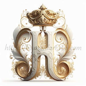 Digitaler Download - Buchstabe H-Krone auf weißem Hintergrund Alphabet-Initialen-Monogramm - AI-generierter Kunstdruck druckbares Bild Foto PNG
