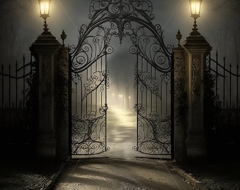 Gothic Gates - Digital download - Fantasy Scary Spooky haunted Halloween - AI Art Print Printable Image stock photo PNG