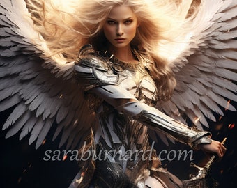 Valkyrie Digital download - Scandinavian Mythology Warrior with wings - Fantasy - AI Art Print Printable Image stock photo PNG