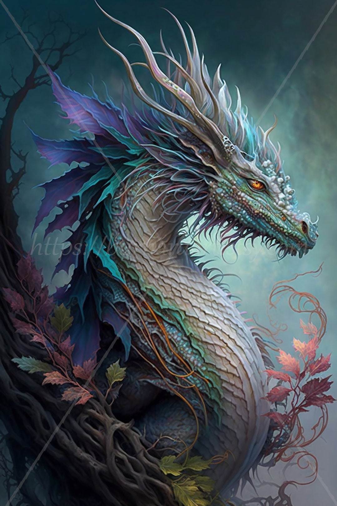 Dragon Digital Download Mythical Medieval Serpents Dragons AI Art Print Printable Poster