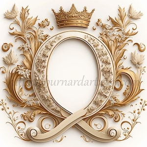 Descarga digital - Letra O Corona sobre fondo blanquecino Monograma de iniciales del alfabeto - Imagen de archivo PNG generada por IA para imprimir