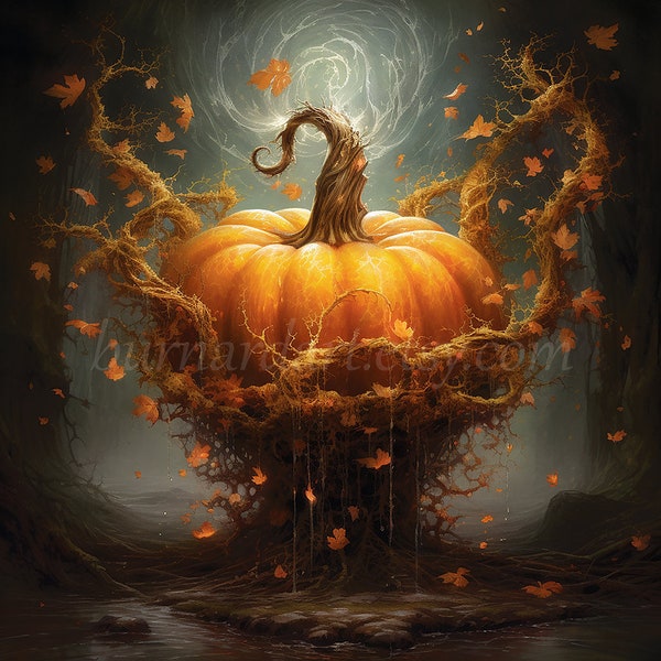 Halloween Pumpkin - Digital download - Fantasy Fall - AI Art Print Printable Image stock photo PNG