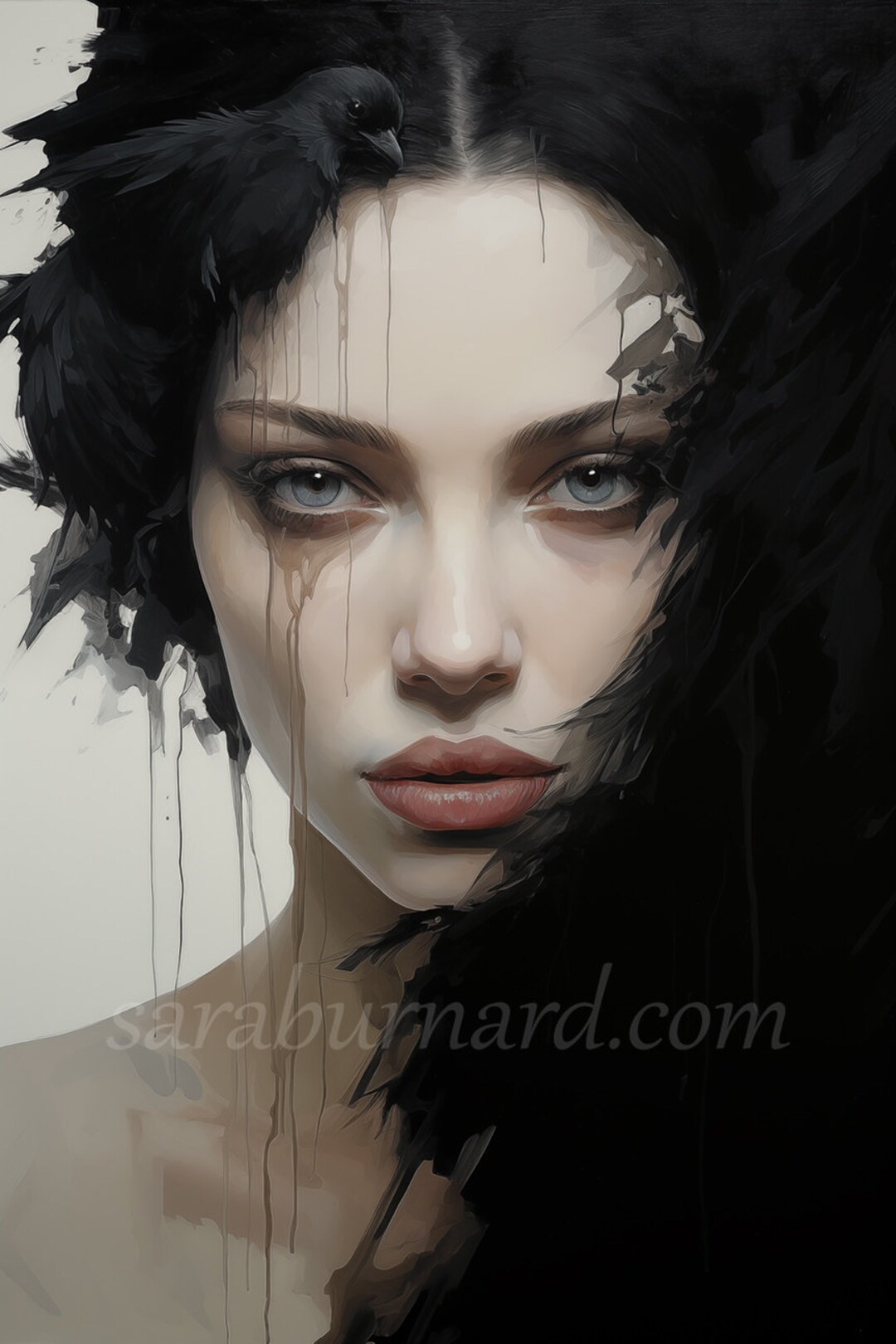 Black Raven Woman Digital Download Fantasy Portrait AI Generated Art ...