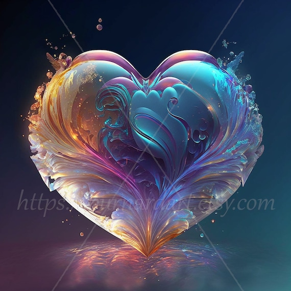 Digital download - Celestial Love Heart Ethereal Spiritual Valentine's Day  - AI Generated Art Print Printable Image Stock photo PNG