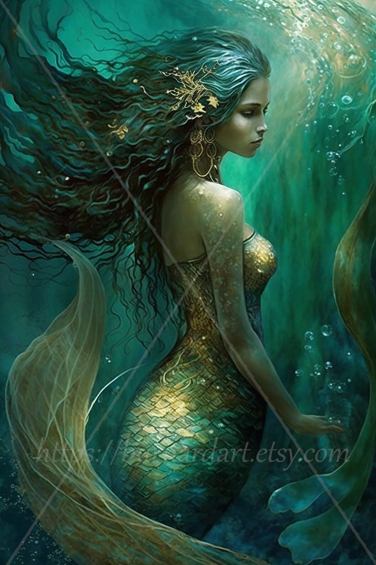 Digital Download Beautiful Mermaid With Tail in Sea Long Hair Illustration  AI Generated Art Print Printable Poster Image Stock Photo PNG - Etsy UK