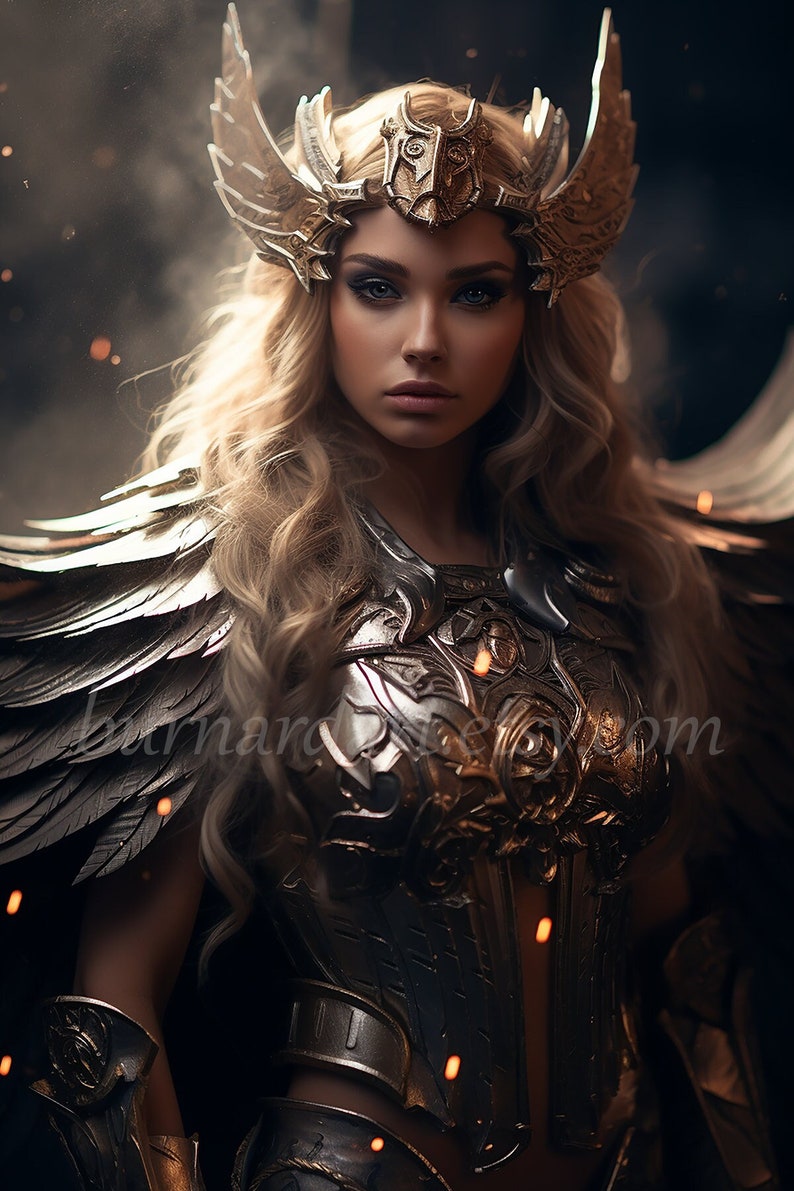 Valkyrie Digital download Scandinavian Mythology Warrior Fantasy AI Art Print Printable Image stock photo PNG image 1