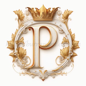 Digital download Letter P Crown on Whitish Background Alphabet Initials Monogram AI Generated Art Print Printable Image Stock photo PNG image 1