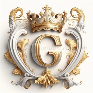 Digital download Letter G Crown on Whitish Background Alphabet Initials Monogram AI Generated Art Print Printable Image Stock photo PNG image 1