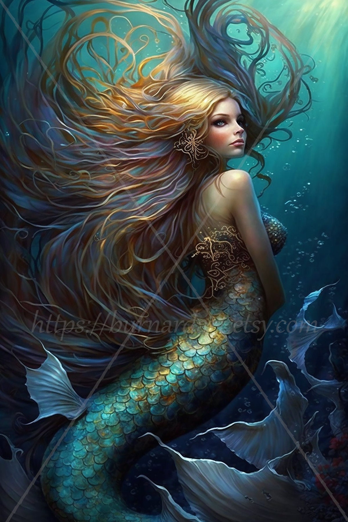 Digital Download Beautiful Mermaid With Tail in Sea Long Hair Illustration  AI Generated Art Print Printable Poster Image Stock Photo PNG - Etsy Ireland