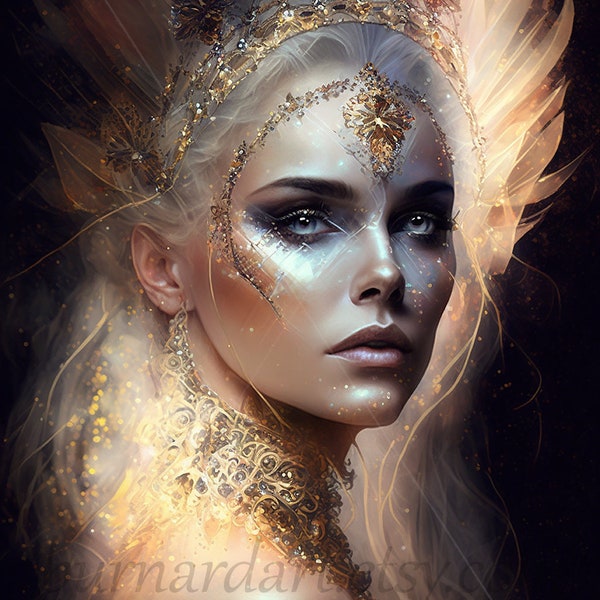 Showgirl Digital download - Fantasy elaborate ornate headpiece jewels - AI Art Print Printable Poster Image stock photo PNG