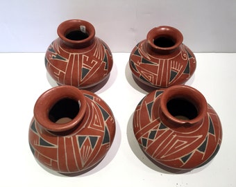 FOUR Vases or Pots Mexican Vintage Pottery Casas Grande/Mata Ortiz Style signed Benjamin Soto