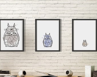 Totoro  Color - (Various Sizes) Set of 3 prints -  Geometric art - Ghibli Totoro