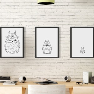 Totoros  Color - (Various Sizes) Set of 3 prints -  Geometric art - Ghibli Totoro