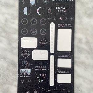 Monthly Moon Planner Sticker Set for Tapping into the Moon Phases and Lunar Energy (Five: 9 inches by 5 inches sticker sheets)