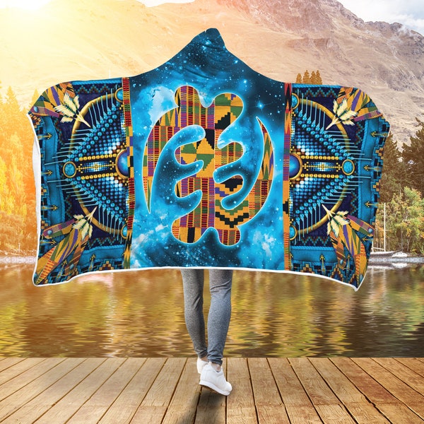 Beaded Adinkra with Ghana Kente Pattern Hooded Blanket