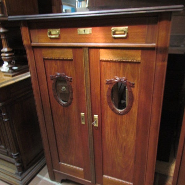 Antique Vertiko Art Nouveau walnut high chest of drawers