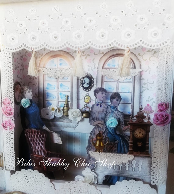 Shabby Chic Doll House Miniaturebox Ladies Room Founder Time Shadow Box
