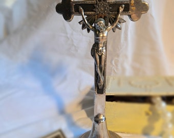 Altar cross vintage, shabby chic altar cross, antique stand cross
