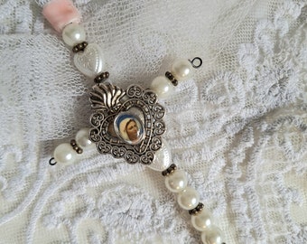 Shabby Chic Cross, Vintage Pearl Cross, Brocante Cross, Nostalgic Pearl Cross