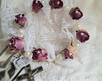 Shabby Chic Rosenkranz aus echten Rosen, Romantischer Rosenkranz,