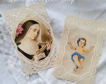 Antique prayer cards, paper lace prayer cards, vintage prayer cards