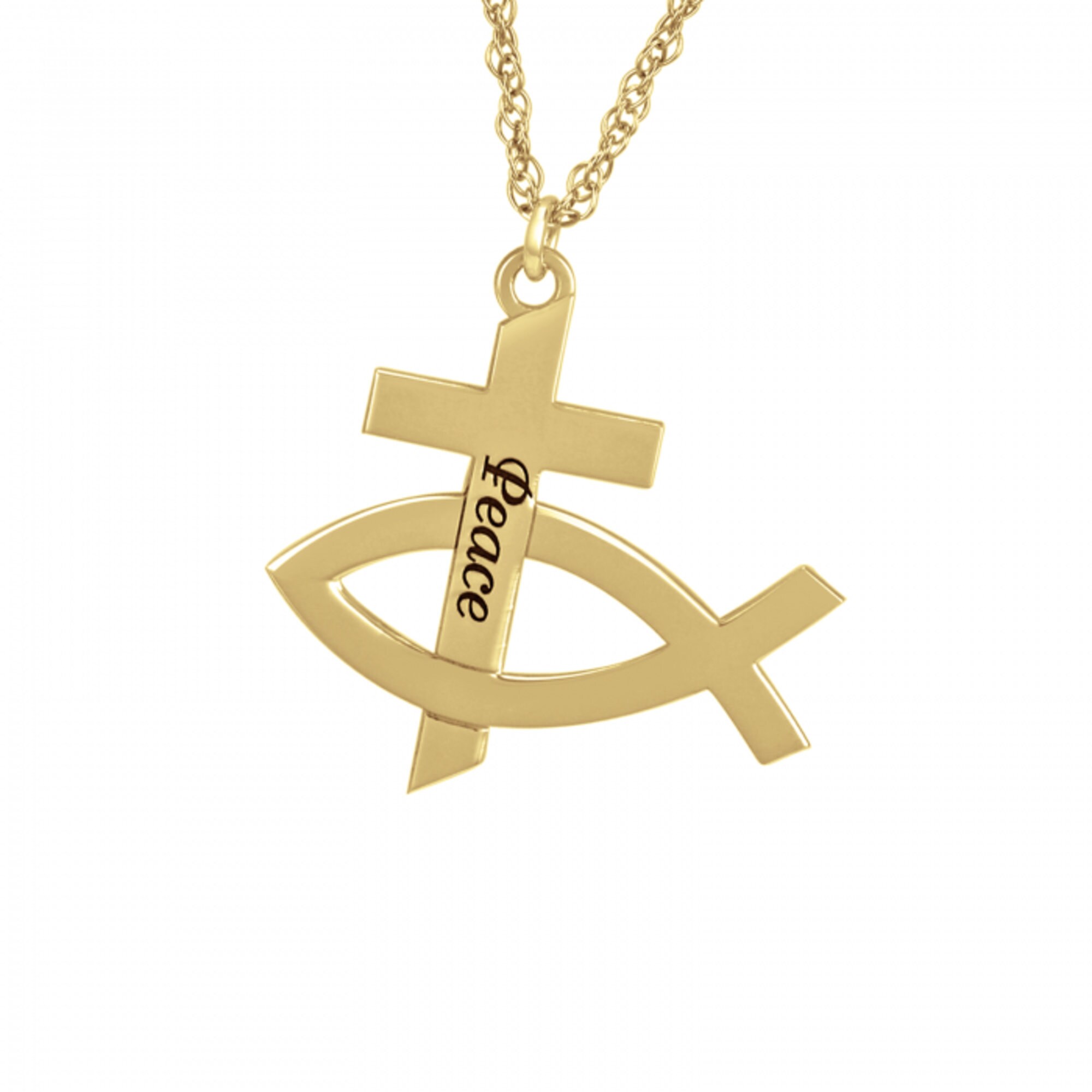 Gold Plated Cross Jesus Fish Necklace With Name Engraved Etsy