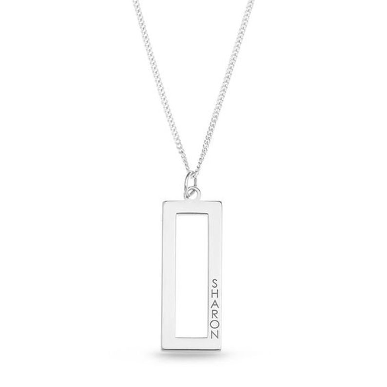 1 Line Rectangular Open Bar Pendant in Sterling Silver personalised gift script name locket