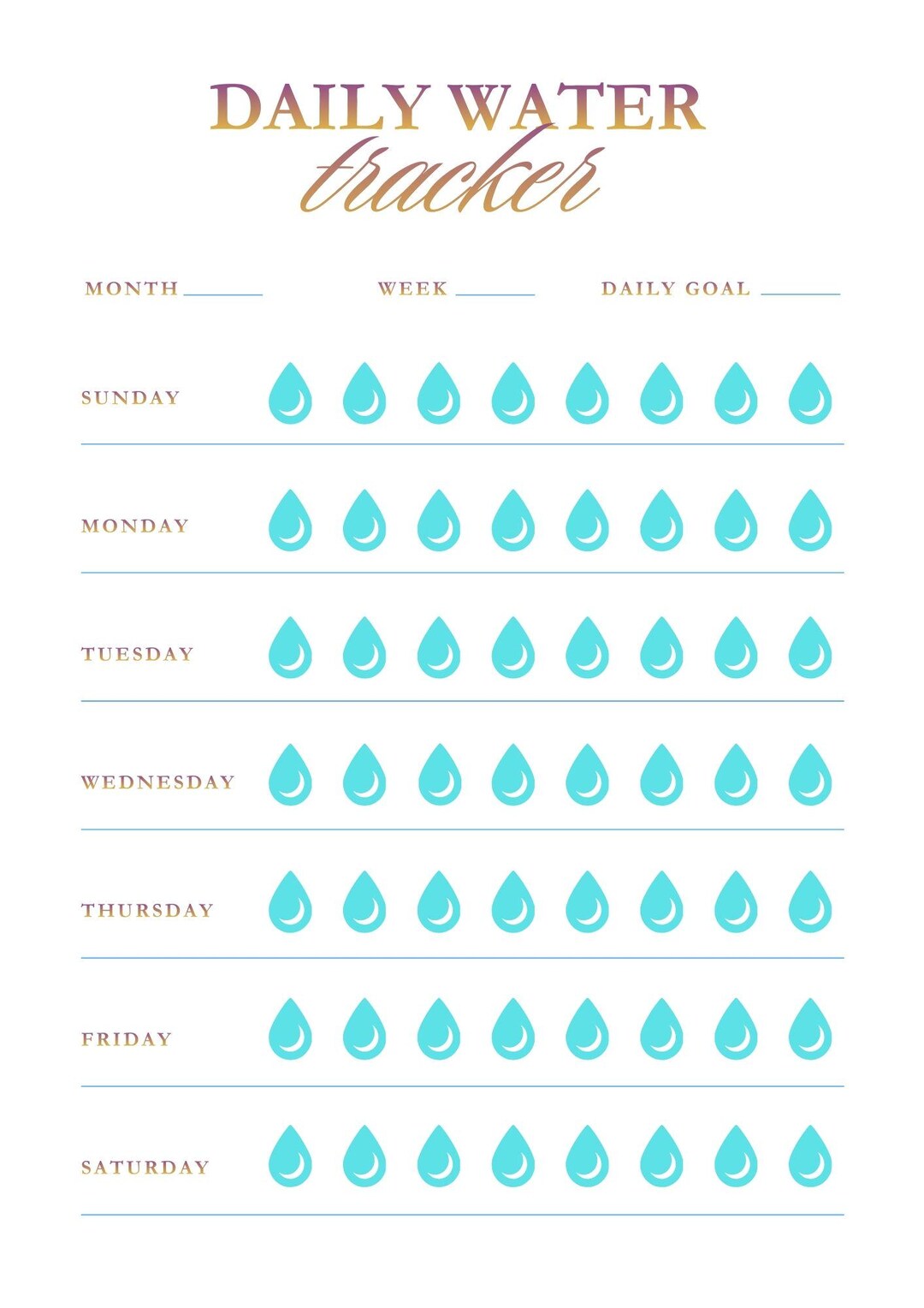 Water Tracker Background Water Tracker Printable Tracker - Etsy