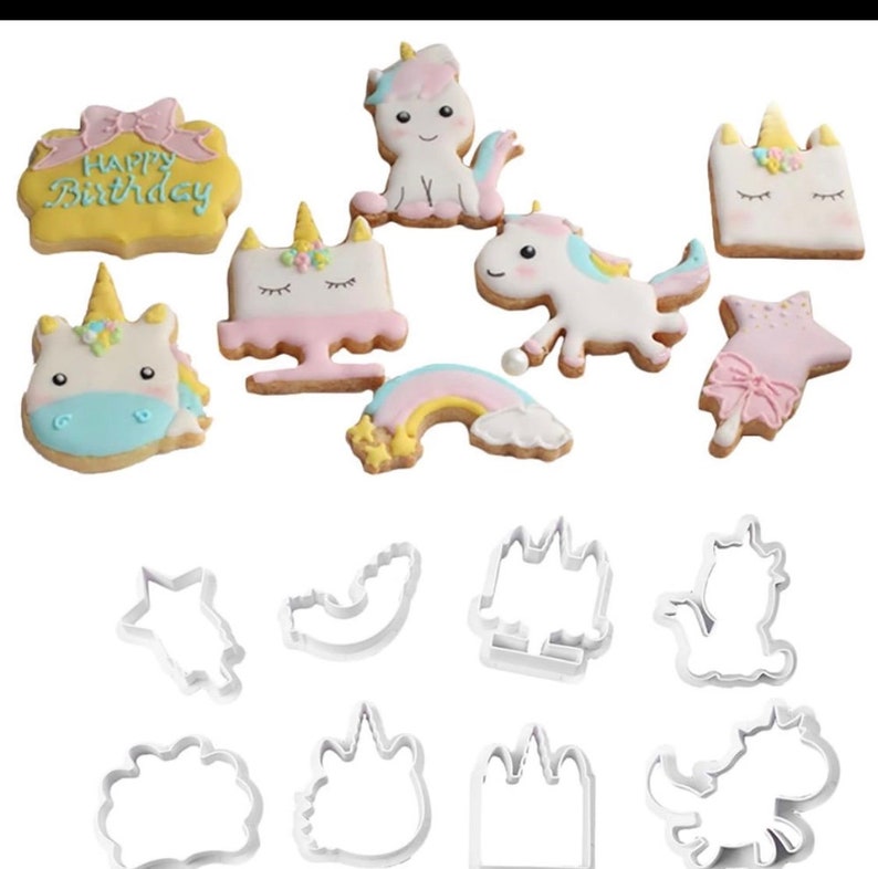Creative Unicorn Cookie Cutter DIY Fondant Chocolate Cake Embossing Stencil Mold Biscuit Cute Mold Baking Tool 8 pieces