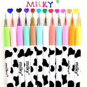 SET of 12 Colorful Milky Pens Cute Kawaii Milky Cow Print Pens
