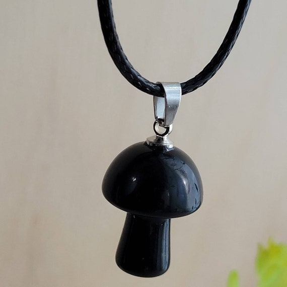 Black Obsidian Pendant Necklace - Mushroom New Orleans