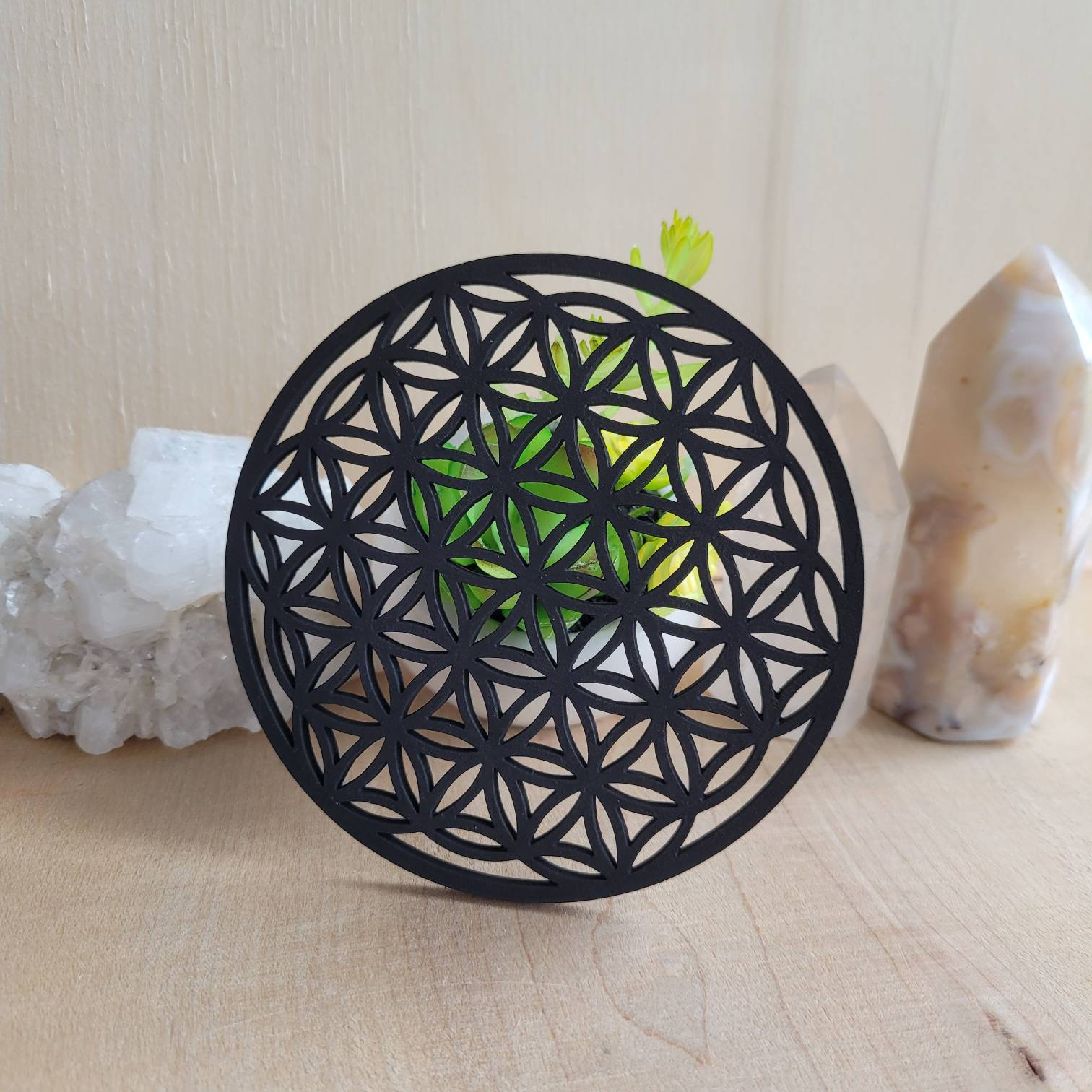 Hand painted Flower of Life 10cm Wood Grid - Sacred Geometry