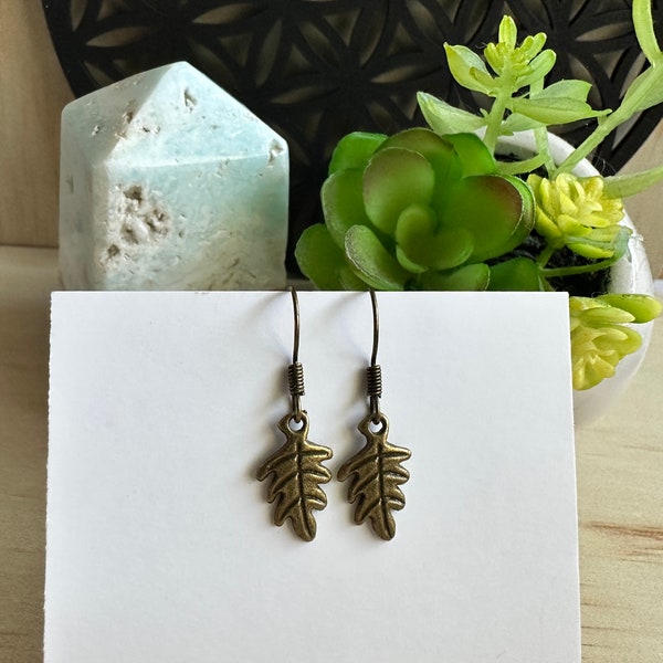 Antique Bronze Oak Leaf Earrings