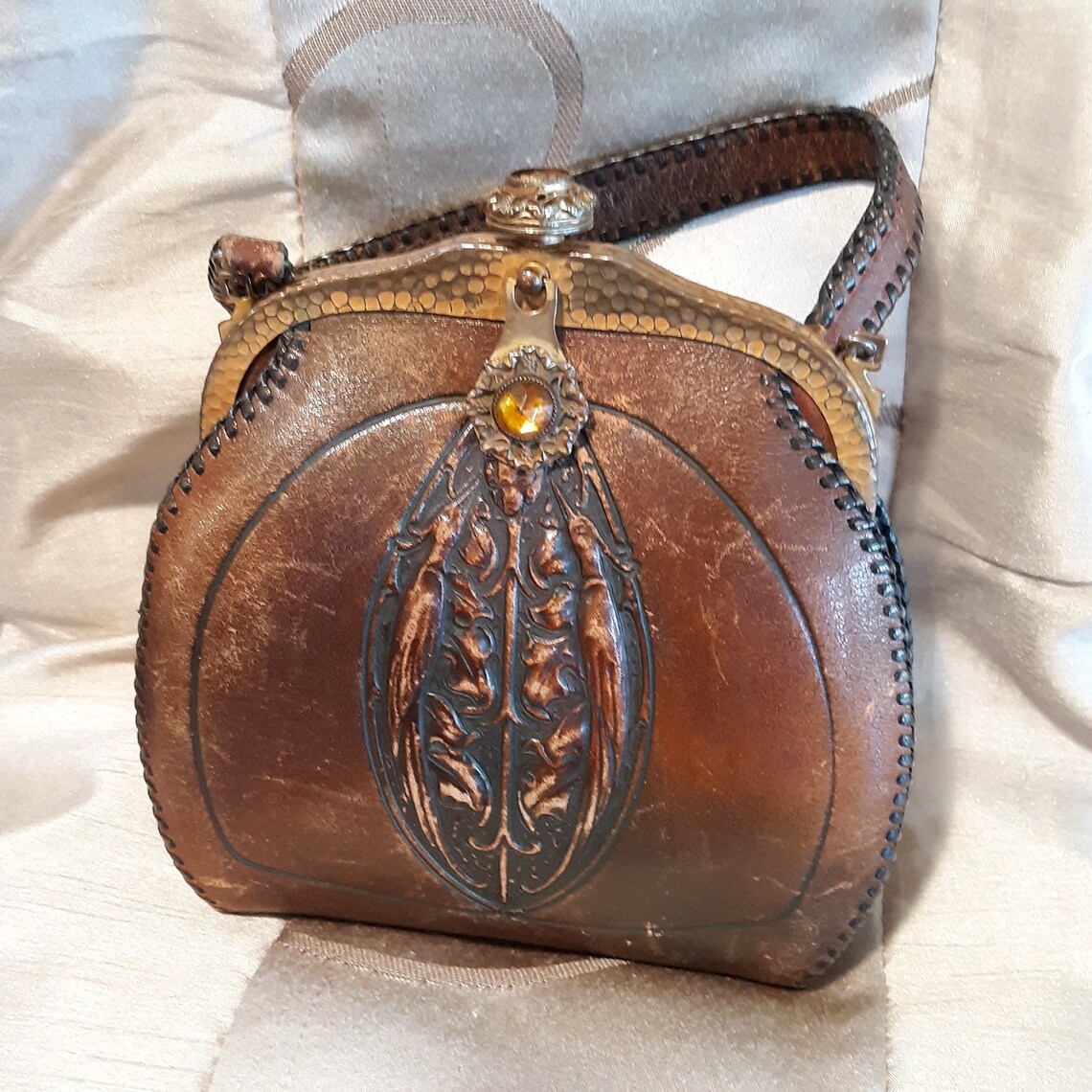 Vintage Justin Leather Tooled Purse with Suede Lining and Etsy