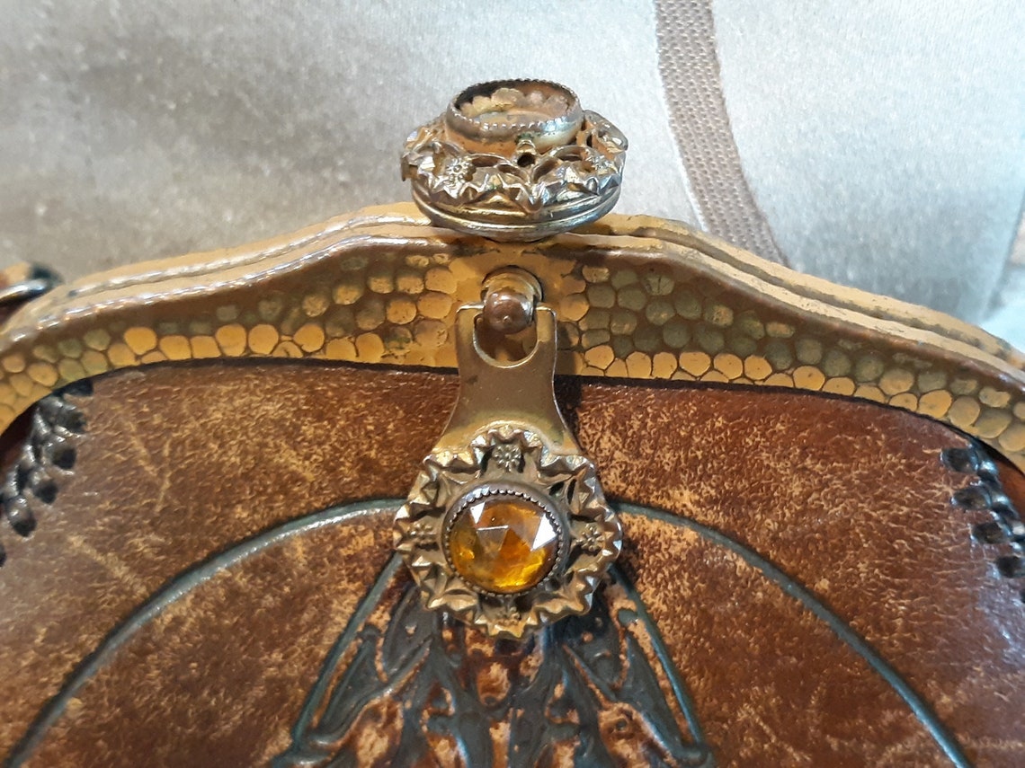 Vintage Justin Leather Tooled Purse with Suede Lining and Etsy