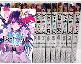 May include: A collection of nine manga volumes of "Oshi no Ko" by Aka Akasaka and Mengo Yokoyari. The volumes are numbered 1 through 9 and feature a colorful cover with a young girl in a pink and white dress.
