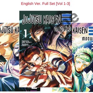 May include: A set of three manga volumes titled "JUJUTSU KAISEN" with vibrant cover art. Each volume features character illustrations in dynamic poses, with bold text and the series title prominently displayed. The covers are predominantly blue, orange, and green.