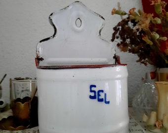 vintage enamel container * salt