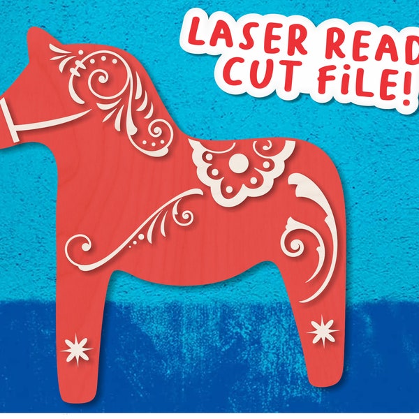 Dala Horse Cut File Bundle, Folk Art Decal, Christmas CNC Cut Pattern, Scandanavian Decor, God Jul SVG, Engraving File, Valkommen Design