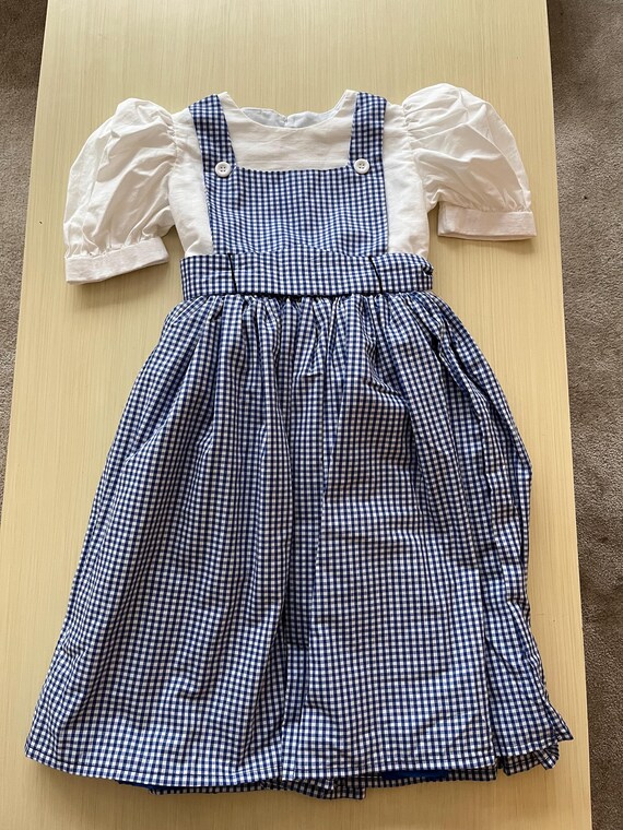 Blue Gingham Pinafore Dress Handmade Dorothy Costume Blue Gingham Pinafore  Dress, Size 7-9