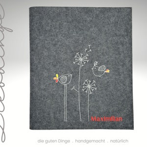 Zeugnismappe Filz Blumenwiese birds Name personalisiertes Geschenk Schulanfang Sichtbuch Einschulung Zeugnisse Dokumente rot