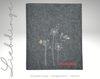 Zeugnismappe Filz Blumenwiese birds Name personalisiertes Geschenk Schulanfang Sichtbuch Einschulung Zeugnisse Dokumente