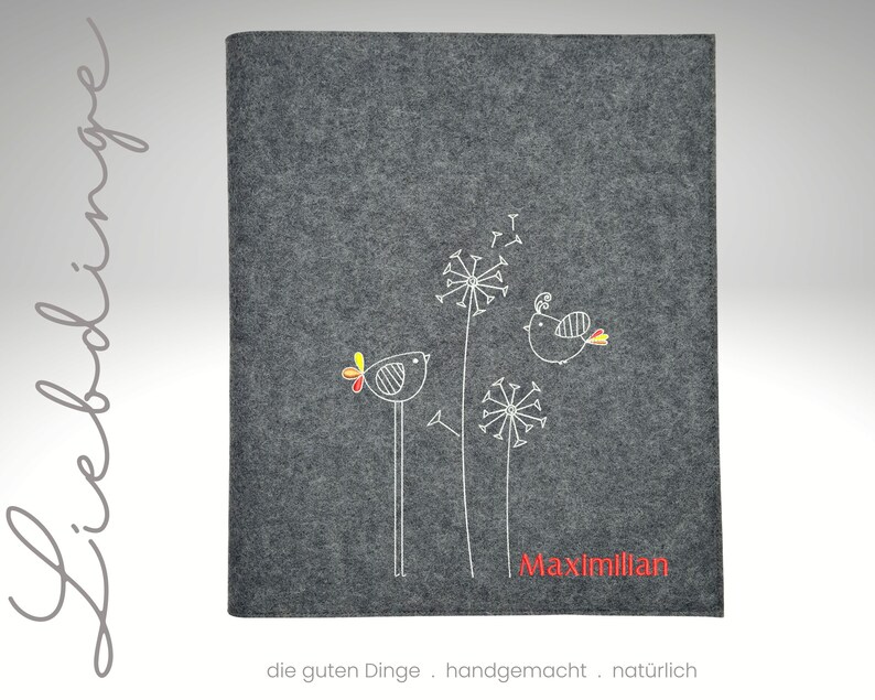 Zeugnismappe Filz Blumenwiese birds Name personalisiertes Geschenk Schulanfang Sichtbuch Einschulung Zeugnisse Dokumente rot