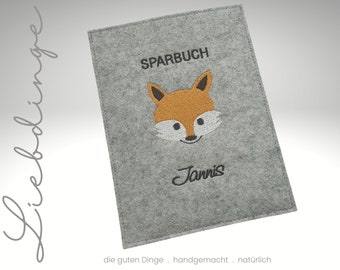 Sparbuchhülle Filz FUCHS NAME Geschenk zur Geburt, Taufe ...